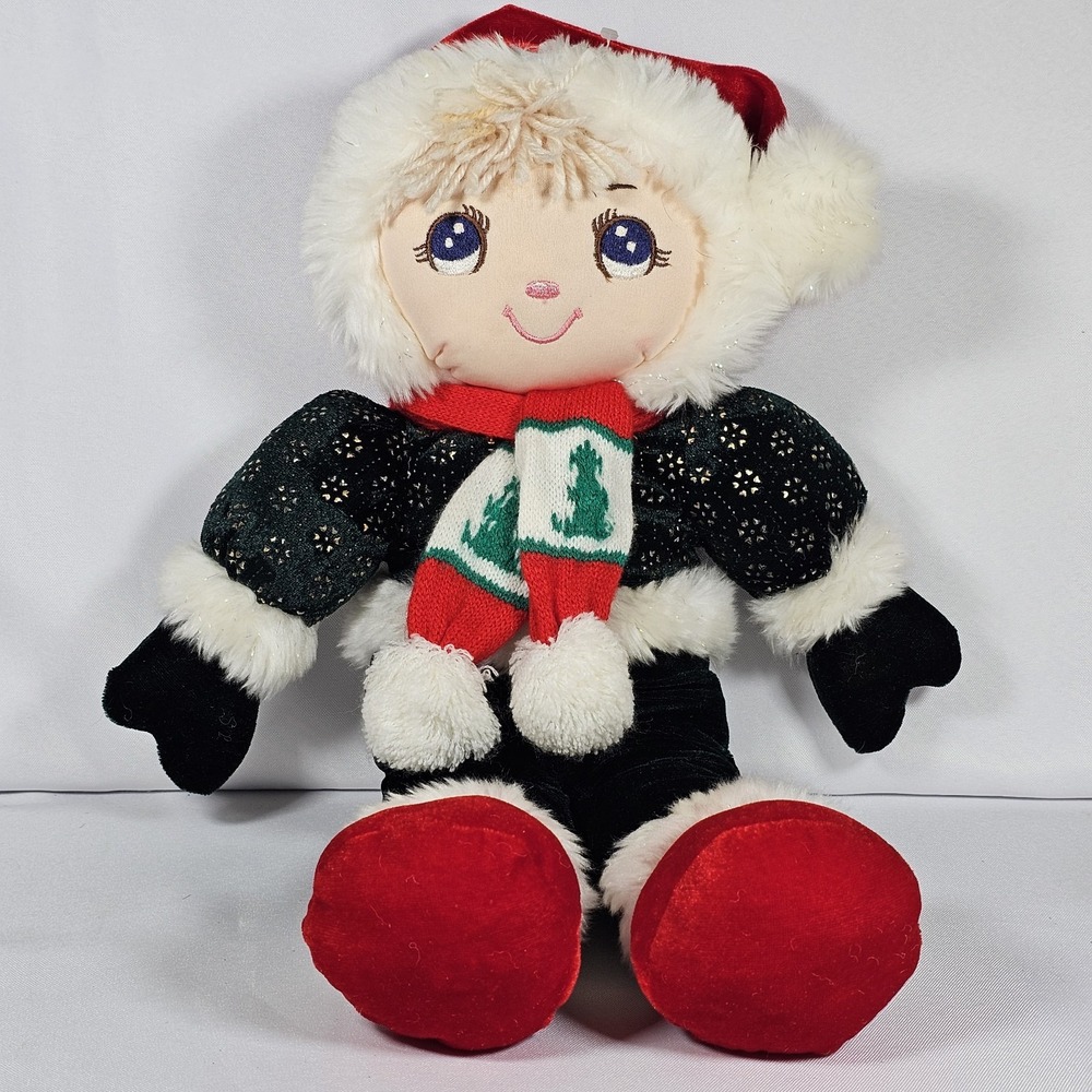 Goffa International Christmas Rag Doll Plush Boy Lil Adorable  20" rare